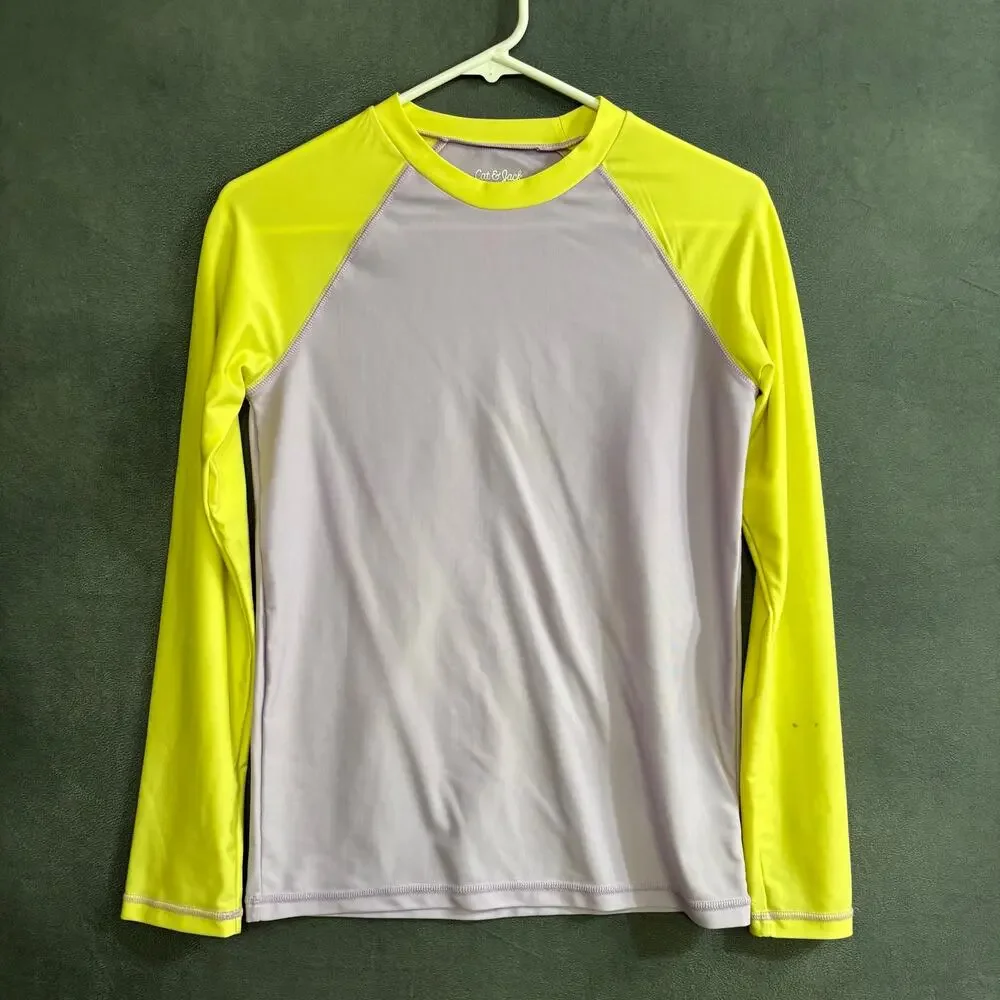 Cat & Jack Kids XL 16 Rash Guard Swim Shirt UPF Neon Long Sleeve Sunscreen Block